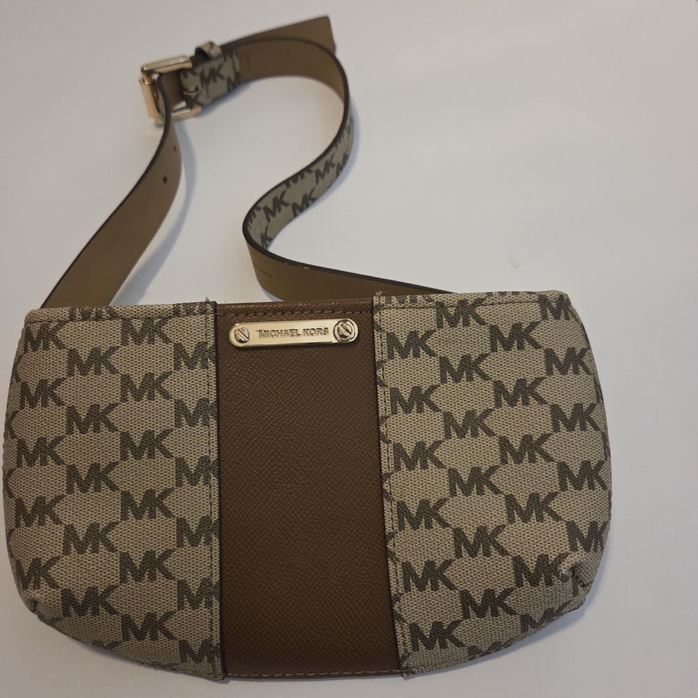 Michael Kors Signature Brown and Tan Belt Bag Or Crossbody For Men Or Women .